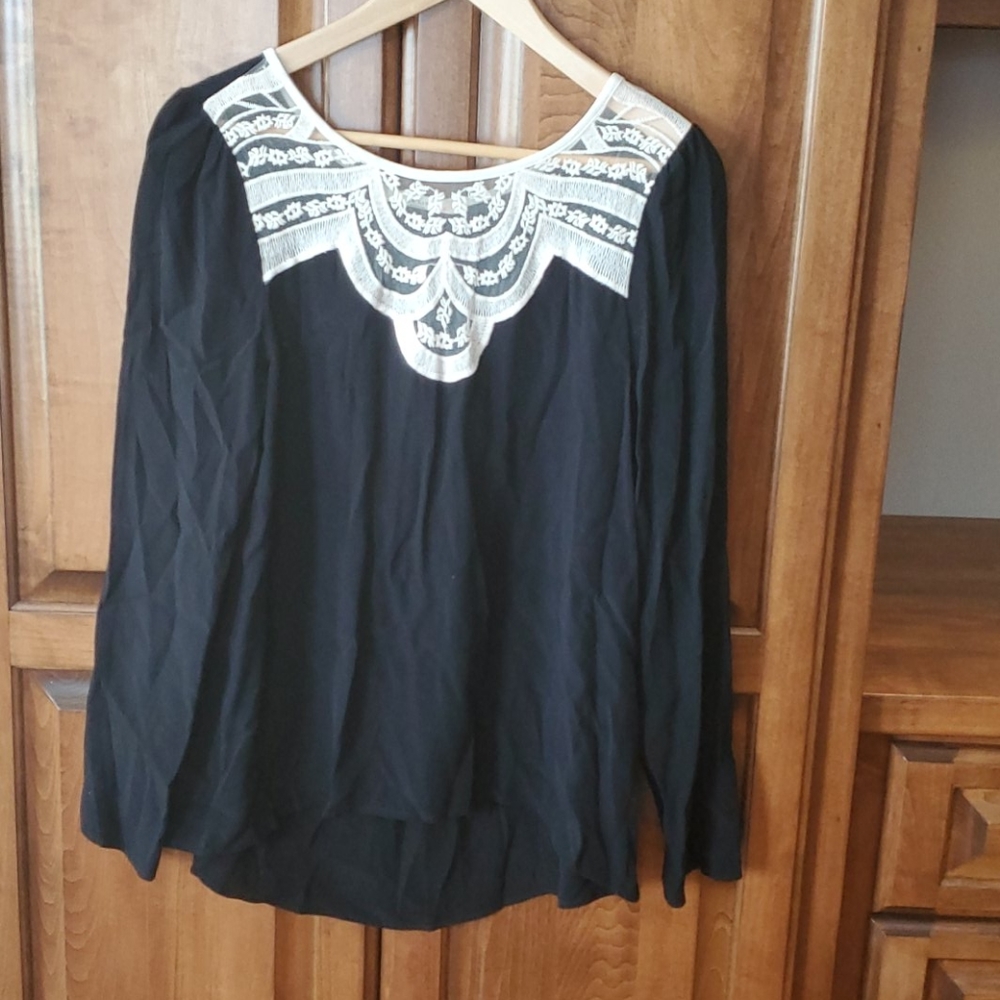Le Lis Black Blouse with Creme Lace Detail